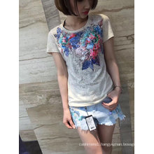 2017 Summer Lovely Colourful Sequin Cotton Flower T-Shirt Clothes